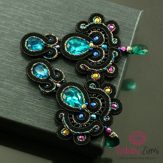 kolczyki soutache Czarno tęczowe kolczyki sutasz