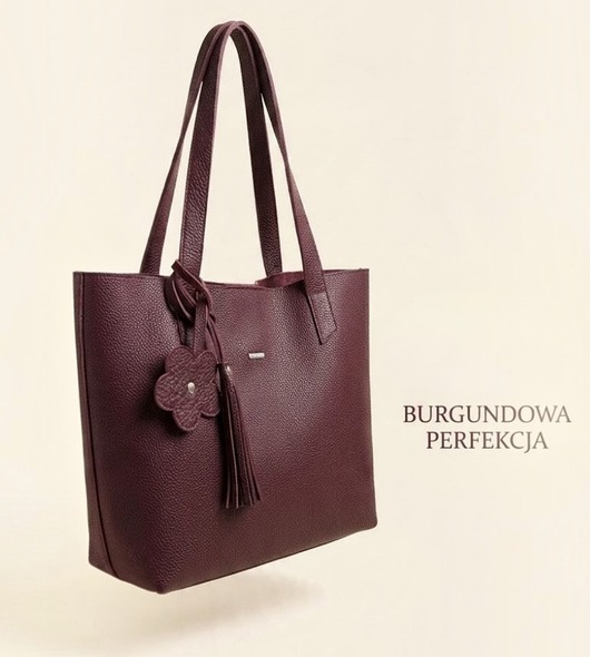 torby na ramię Duża shopper bag z frędzlami burgundowa, skóra naturalna