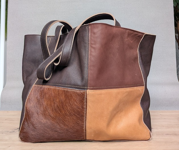 torby na ramię Kwadraty  Skórzana torba  w kolorach koniaku kamelu i beżu