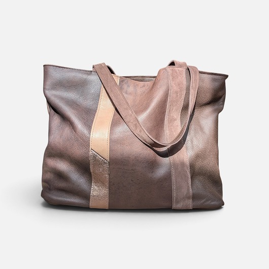 torby na ramię Shoper bag brązowa torba z beżem i zlotem