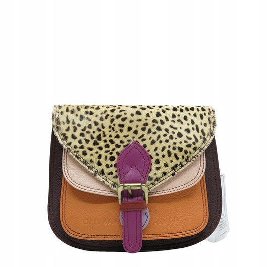 torby na ramię Torebka listonoszka damska skórzana pasek klapka wzór oryginalna OLIVKA