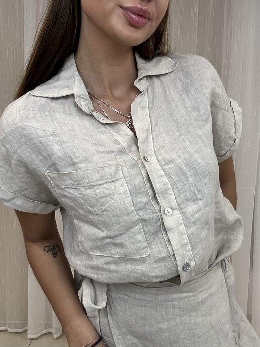 koszule damskie Lniana koszula BEIGE