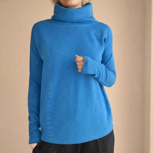 bluza bez kaptura damska Wąski rękaw Golf Niebieski