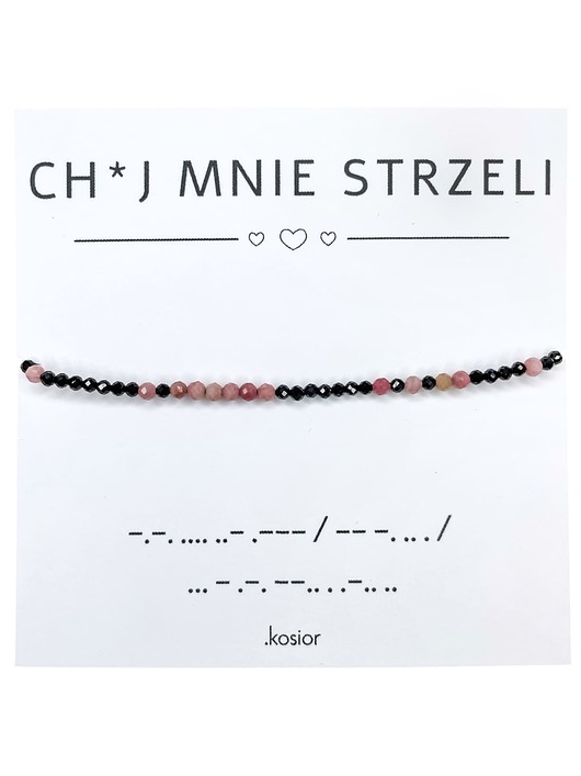 bransoletki na sznurku Bransoletka z alfabetem Morse Agat, Rodonit