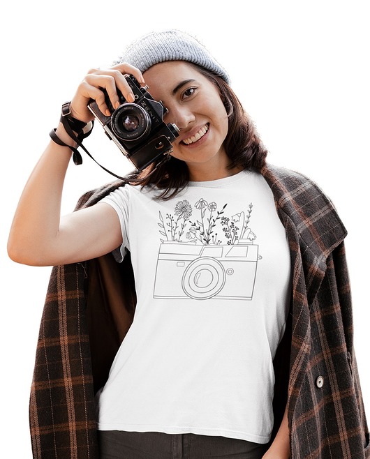 t-shirt damskie Koszulka kwiaty line art rośliny natura aparat