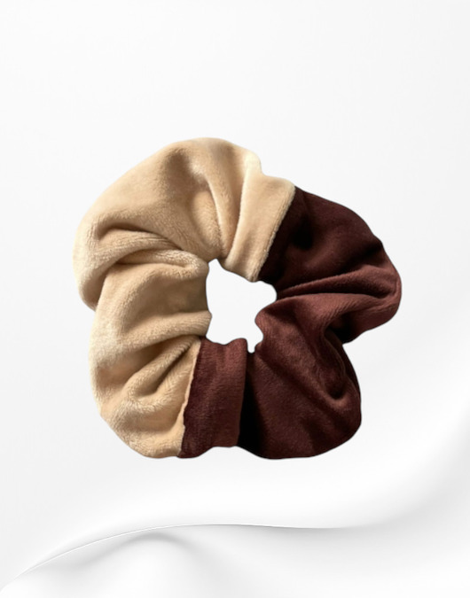 gumki do włosów Gumka frotka scrunchie welurowa brązowo-beżowa