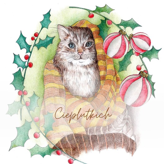 kartki świąteczne Kartka świąteczna z kotkiem - "Cieplutkich"