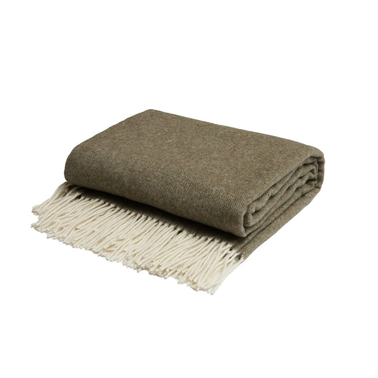 koce i narzuty Koc z wełny merino z domieszką kaszmiru khaki