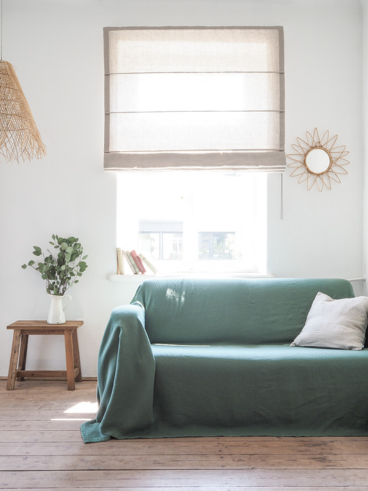 koce i narzuty Narzuta na kanapę  heavy linen EUCALYPTUS GREEN