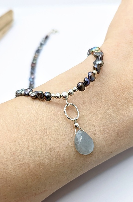 naszyjniki - inne Perły z kamieniem księżycowym, naszyjnik