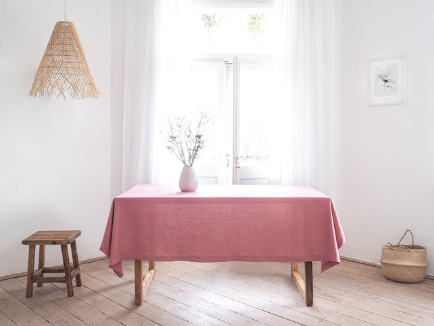 obrusy i serwetki Lniany obrus z listwą heavy linen DUSTY PINK