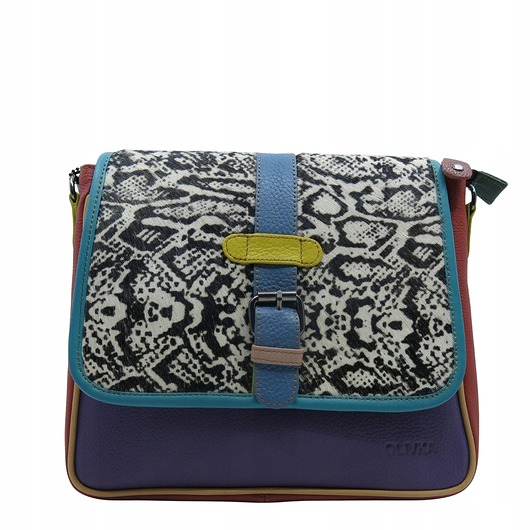 torby na ramię Torebka damska klasyczna na ramię skórzana pojemna klapka wzór OLIVKA