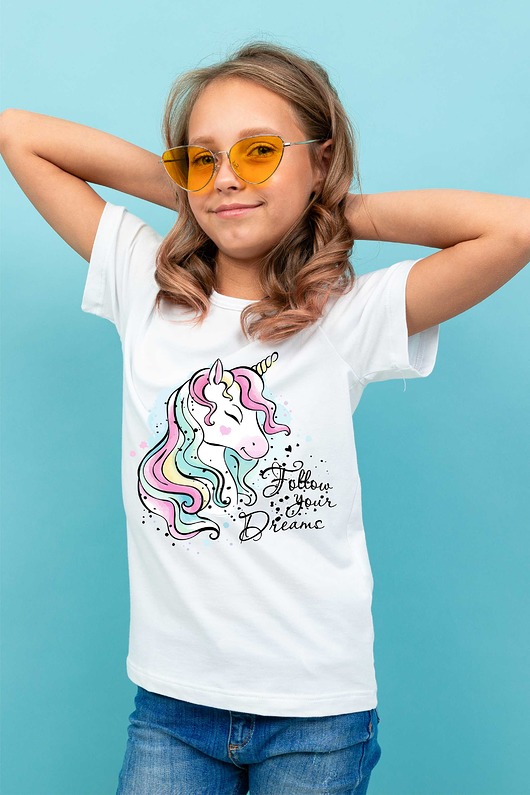 t-shirty dla dziewczynki Koszulka dziecięca z nadrukiem Follow your dreams