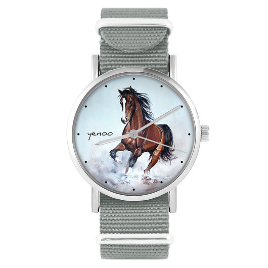 zegarki unisex Zegarek - Brązowy koń - szary, nylonowy