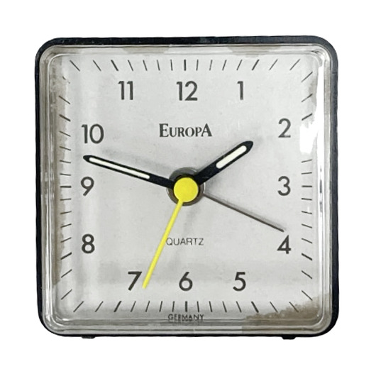 zegary Budzik EUROPA Quartz vintage Niemcy czarny podróżny design lat 70./80.