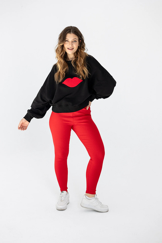 bluza bez kaptura damska Bluza Iconic Czarna Usta Czarne