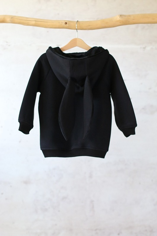 bluzy dla niemowlaka Bluza Kangurka Czarny KRÓLIK z Uszami