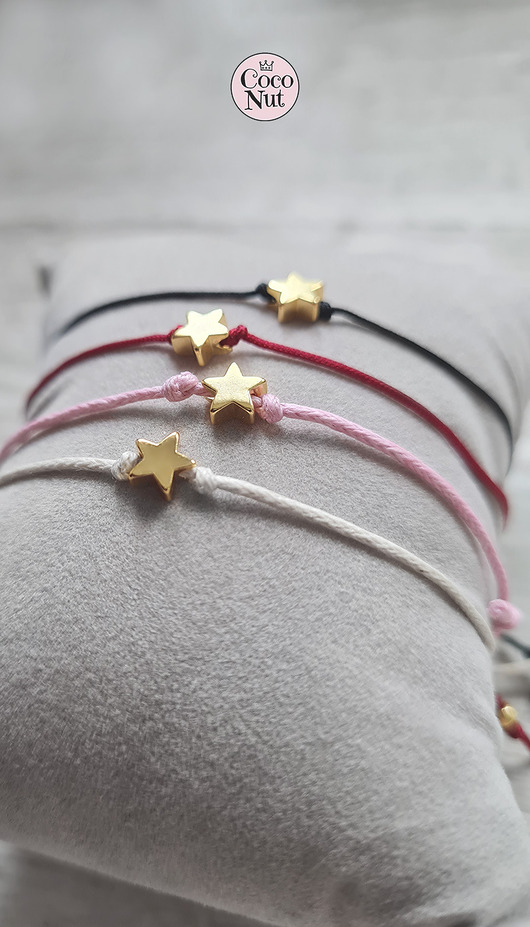 bransoletki na sznurku Złocona bransoletka STAR gwiazdka na sznurku czarny