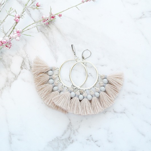  Kolczyki z chwostami Boho Big - Beige Ilovehandmade