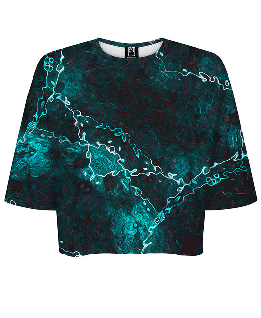 t-shirt damskie DR.CROW T-shirt Krótki CROP MarbleTurquoise