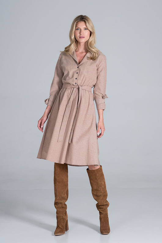 sukienki midi damskie Elegancka sukienka koszulowa midi z paskiem i rękawem 3/4 - M838