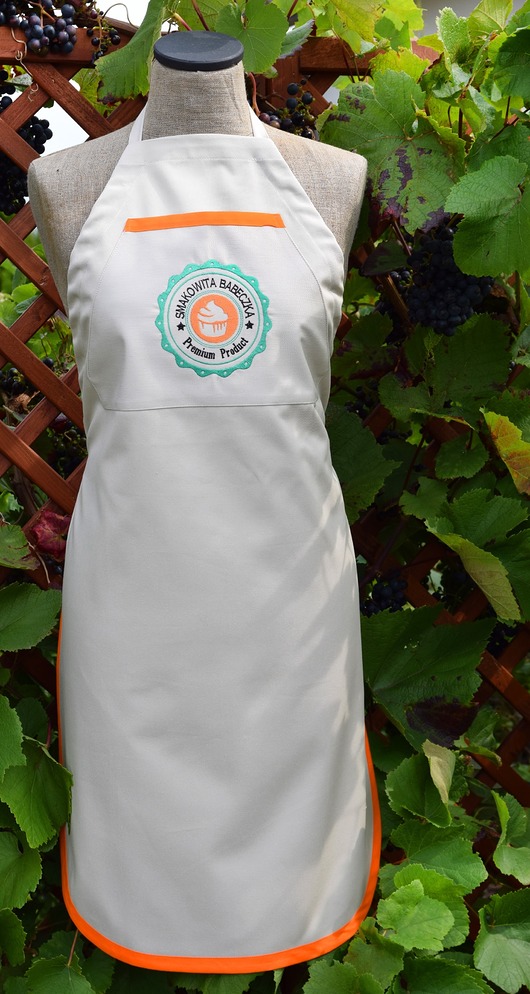 fartuchy kuchenne Fartuch Kuchenny bawełniany beżowy haftowany SMAKOWITA BABECZKA EXTRA PREZENT