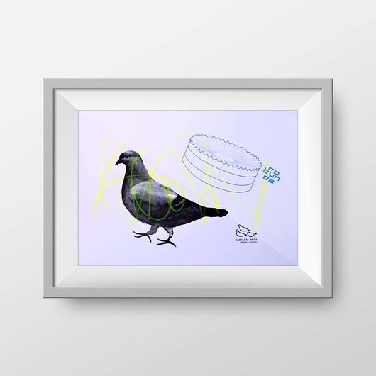 Warszawski gołąb z rotundą, sitodruk barwny Warsaw Birds