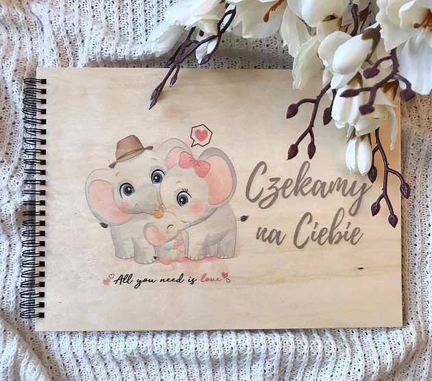 kartki, zaproszenia na chrzest Pamiątka chrztu baby shower album dla dzieci SŁONIKI