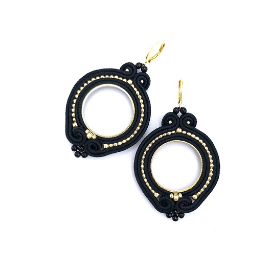 kolczyki soutache Kolczyki sutasz czarne kółka Jolly lekkie okrągłe romantyczne