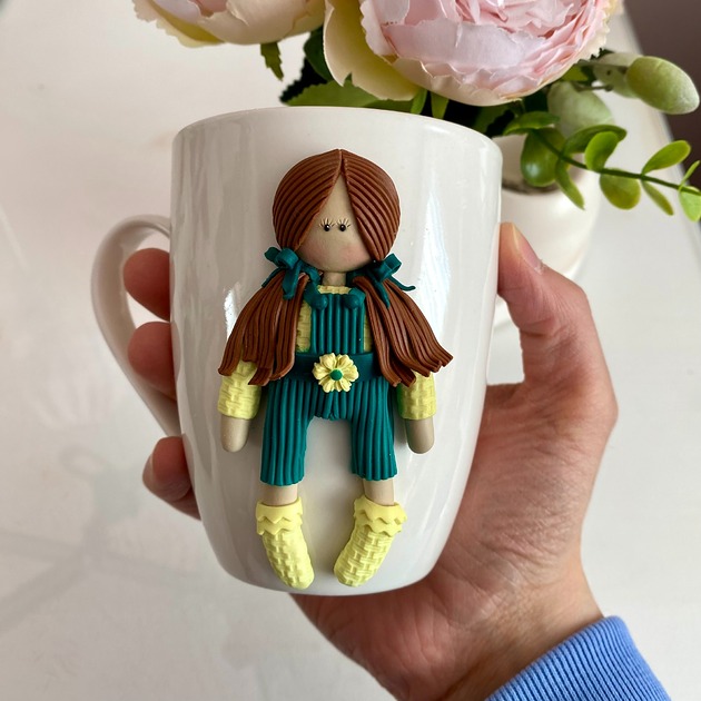 kubki Ceramiczny kubek z dekorem z gliny polimerowej 2D