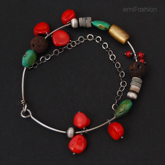 Koral, Lawa, szara Muszla, Turkus MAREMI Jewelry