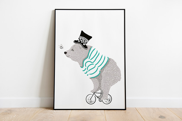 Miś na rowerze, plakat dla dzieci Pas De LArt