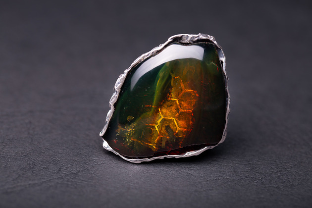 pierścionki srebrne Pierścionek z bursztynem bałtyckim plaster miodu