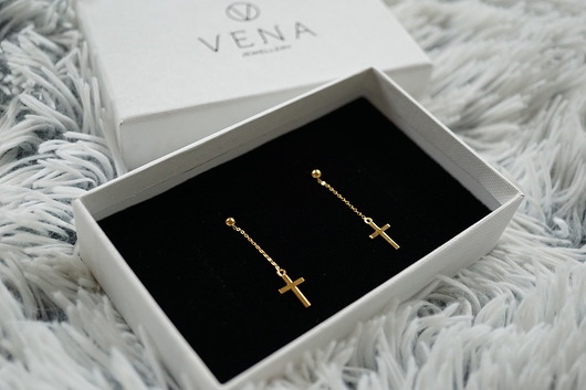 Pozłacane wiszące kolczyki z krzyżykami  VENA Jewellery