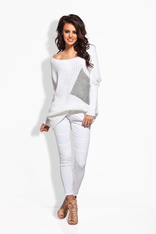 LS166 Sweter oversize z kieszenią - biały LEMONIADE