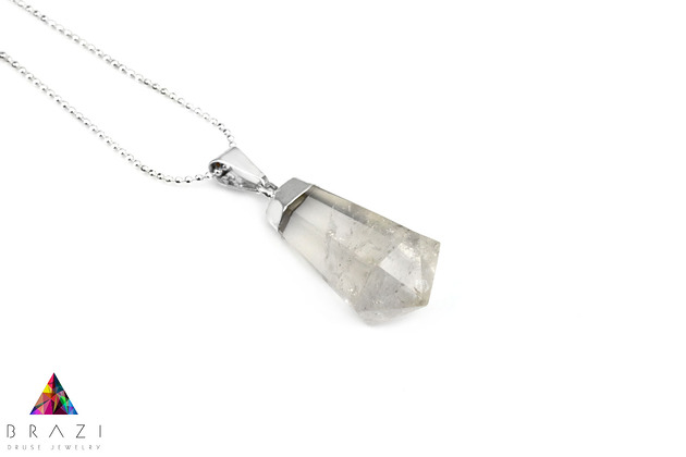 Colare Kryształ Górski Wahadło srebro Brazi Druse Jewelry
