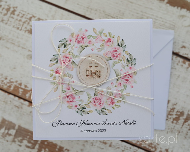 zaproszenia na komunię Białe eleganckie zaproszenia komunijne ręcznie robione z personalizacją