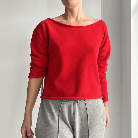bluza bez kaptura damska Czerwona bluza cięta Bez ściągaczy