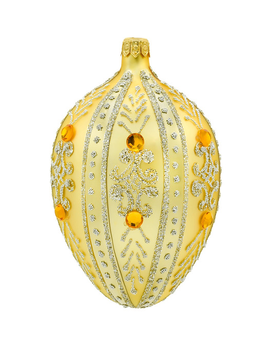 bombki Bombka choinkowa szklana ręcznie malowana: jajo Faberge z bursztynami: złote