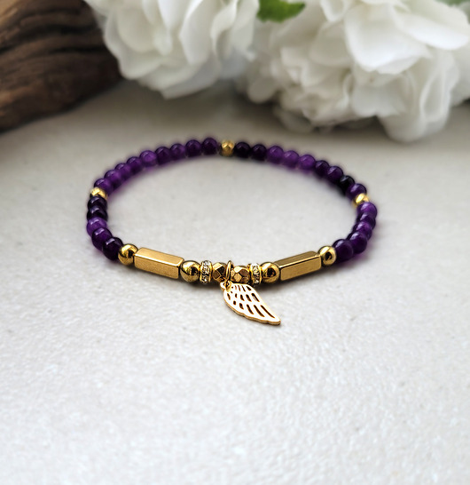 bransoletki z kamieni naturalnych Bransoletka Złoty Anioł Ametyst