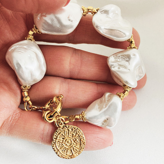 bransoletki z kamieni naturalnych Perłowa Obfitość- Bransoleta z masywnych pereł