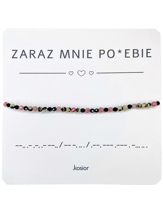 bransoletki na sznurku Bransoletka z alfabetem Morse Jaspis dalmatyński, Rodonit, Spinel, Turmalin
