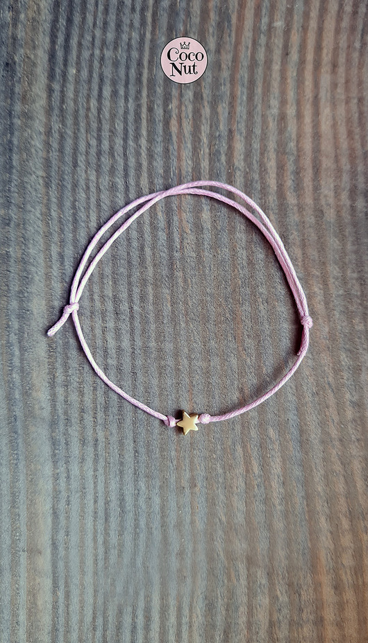 bransoletki na sznurku Złocona bransoletka STAR gwiazdka na sznurku pink