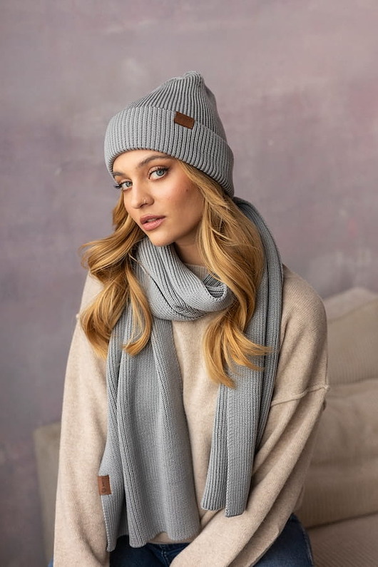 czapki damskie Czapka Cosy Days Szary Melanż 100% Merino