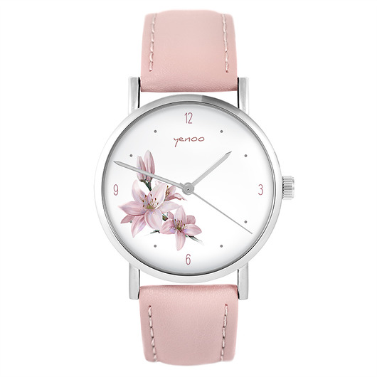 zegarki damskie Zegarek - Różowa lilia - pudrowy róż