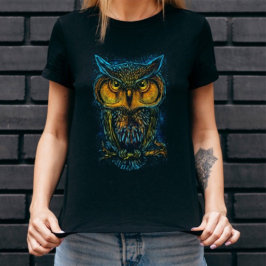 Koszulka damska organiczna Owl colour ART ORGANIC