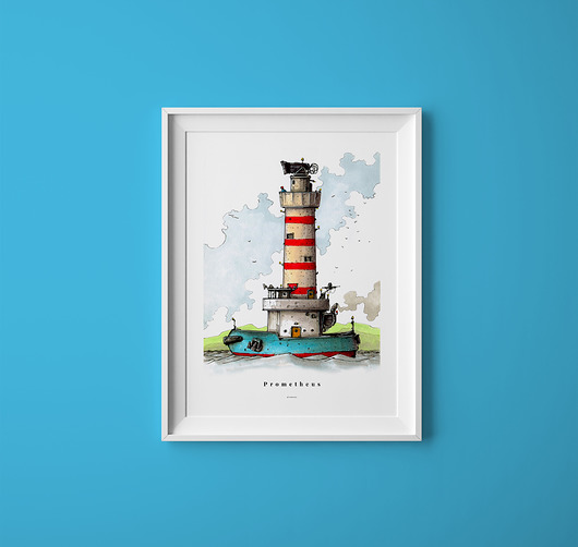 grafiki i ilustracje Pływająca latarnia morska - druk, surrealizm.
