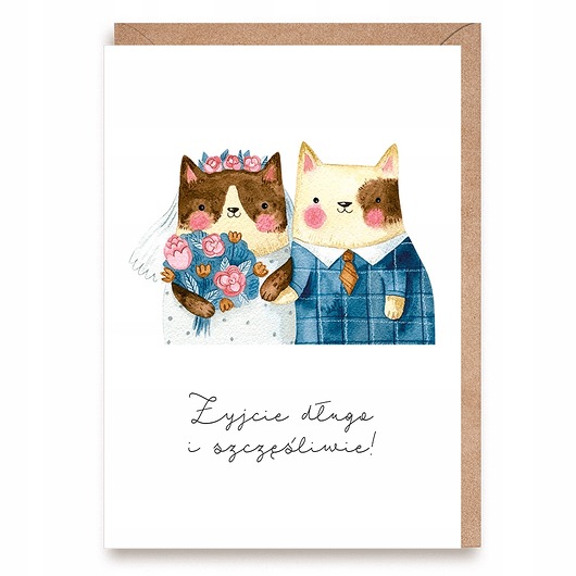 kartki okolicznościowe - wydruki Kartka ślubna z kotami - "Żyjcie długo i szczęśliwie"