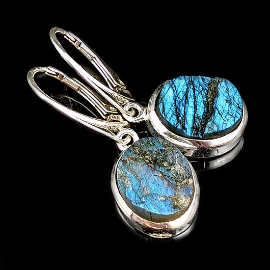 kolczyki srebrne Kolczyki srebrne surowa tafla labradorytów