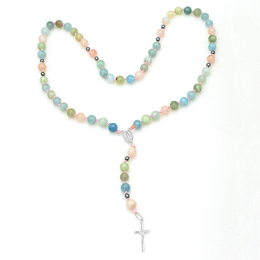 komunia - pozostałe Różaniec ręcznie robiony morganit klasy A (6mm) srebro 925